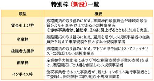 持続化補助金の特別枠一覧