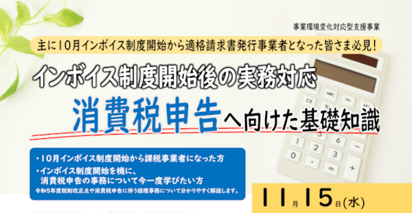 インボイス制度開始後の実務対応セミナー（R5.11.15）