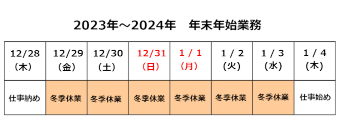 2023-24年末年始業務